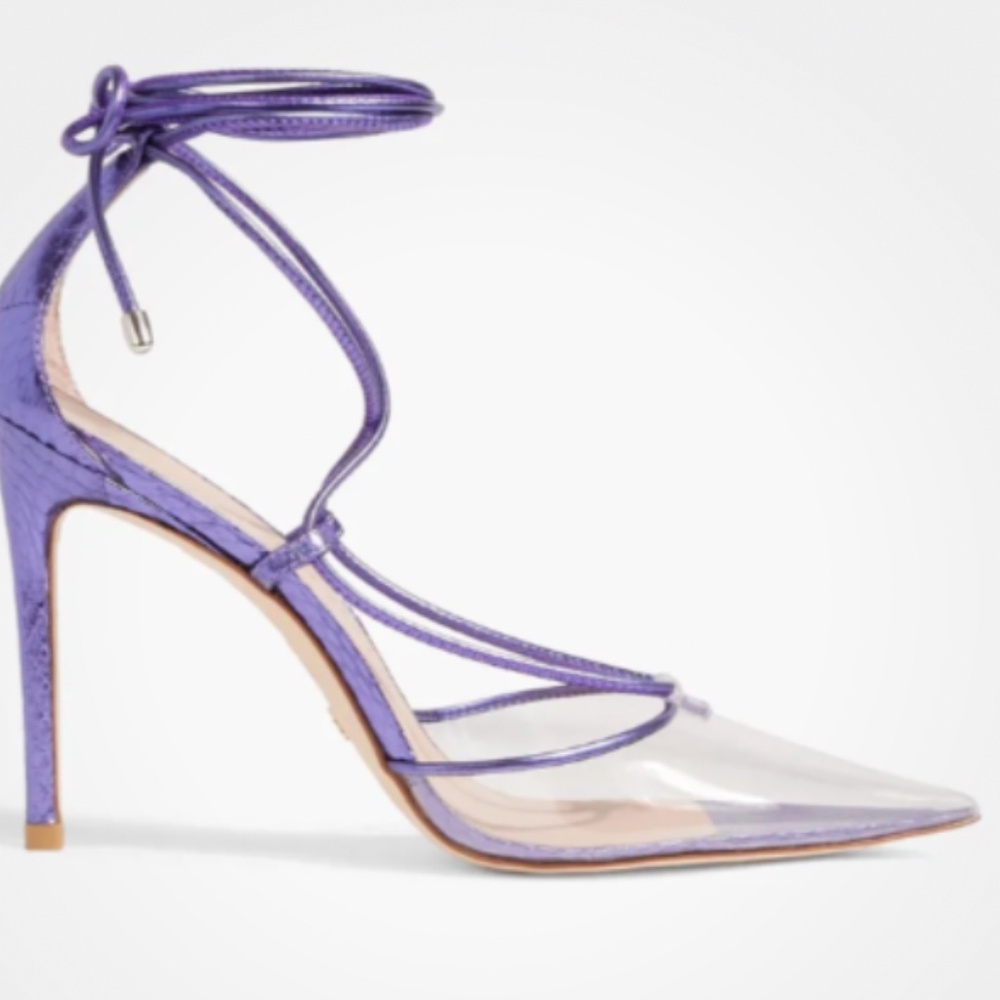Stuart Weitzman Lace Up Metallic Snake Effect Leather PVC Pumps Womens 9.5 New‎